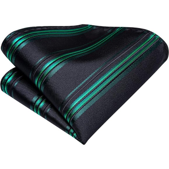 Mens Black Tie Set Solid Paisley Necktie Pocket Square Cufflinks Formal Silk - Picture 4 of 6